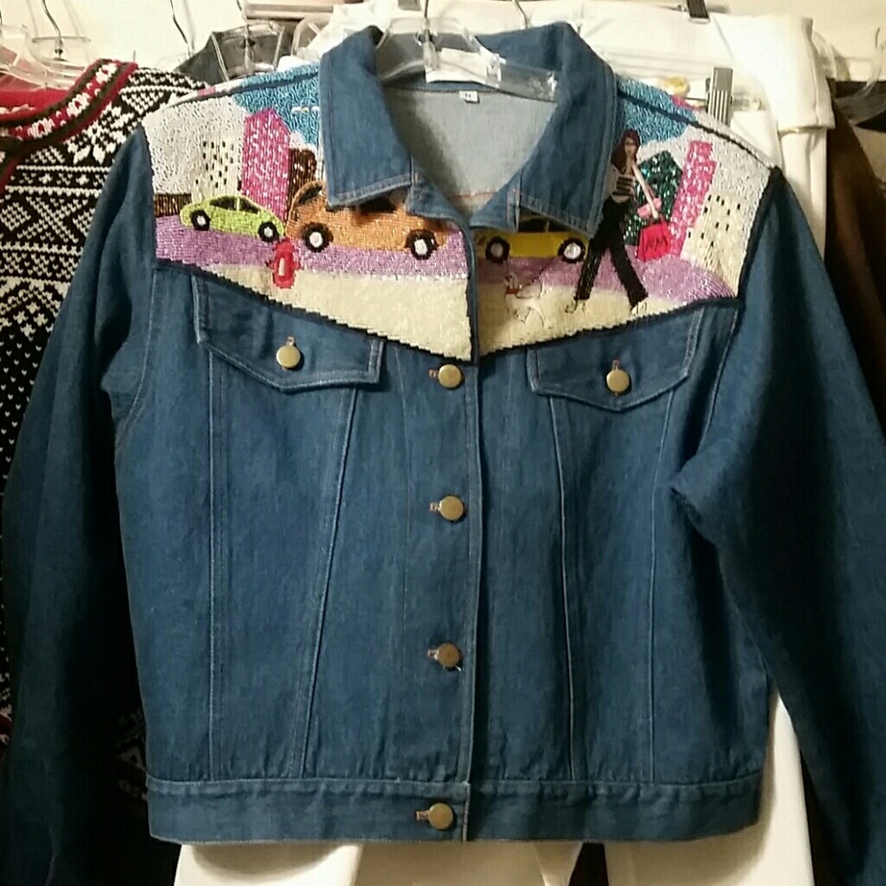 Kolorway Vtg Denim Woman's Med Bead Jacket.